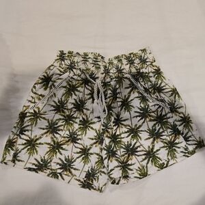 Linen Blend Palm Tree Print Shorts
